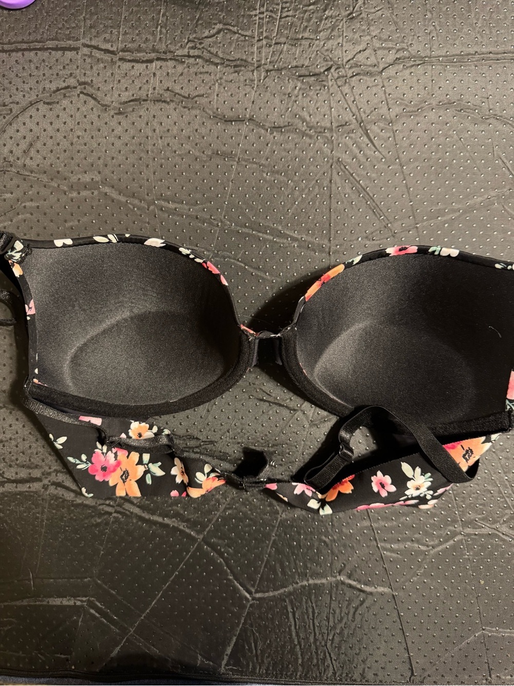 Prima Valentina Black Floral Push-Up Padded Bra with Pink & Peach Blooms - Picture 4 of 7